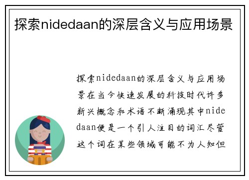 探索nidedaan的深层含义与应用场景